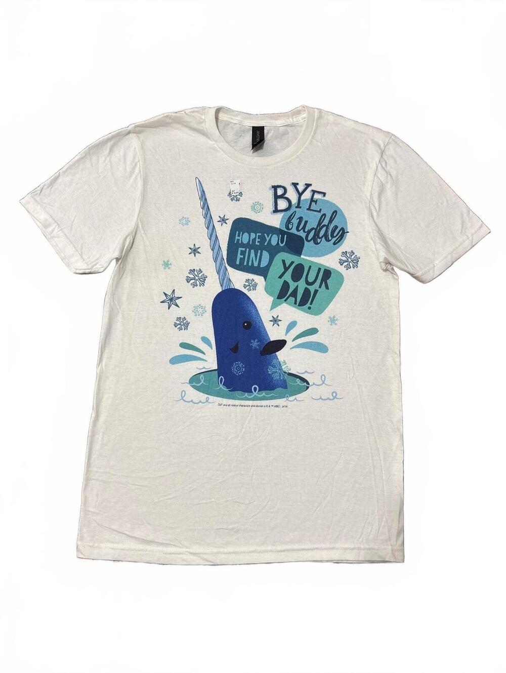 Gildan Softstyle White Graphic T-Shirt with Narwhal Design, Size Small